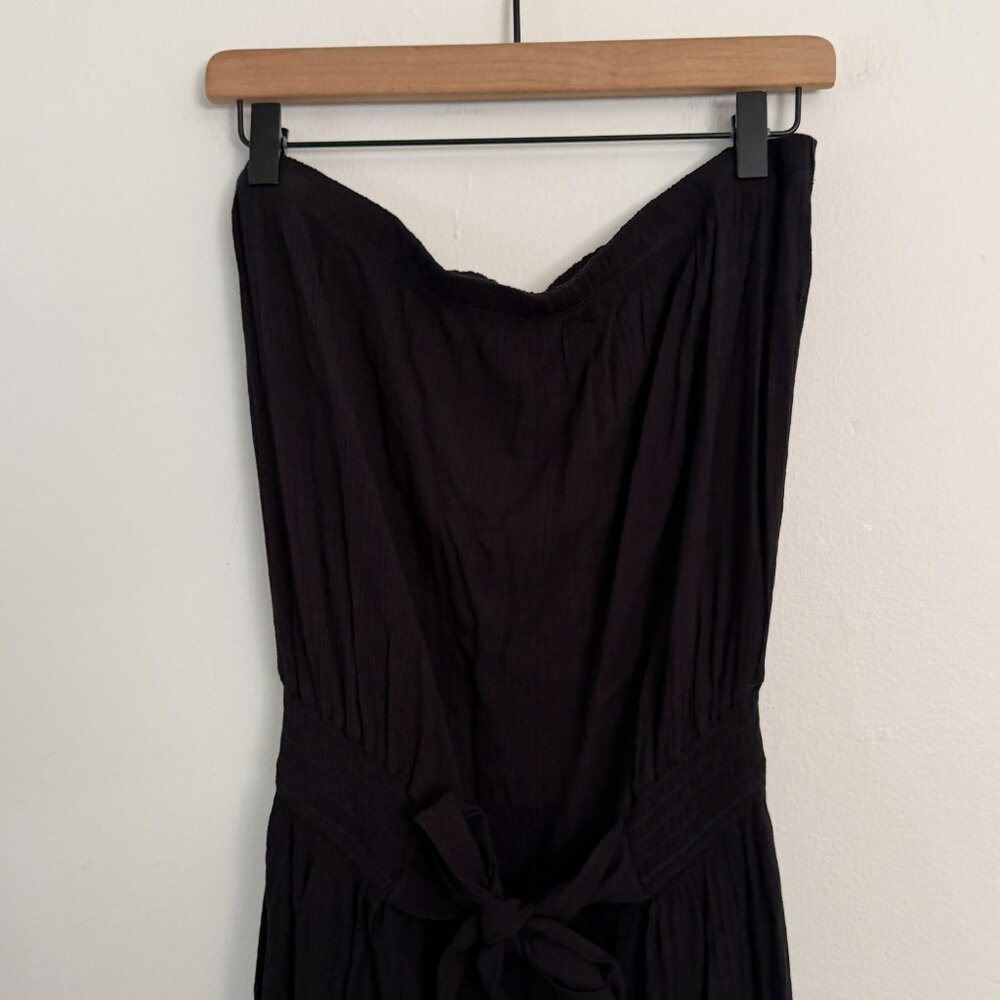 Becca by Rebecca Virtue / Black Crepe Strapless Tie Waist Jumpsuit L NWT - Picture 2 of 7